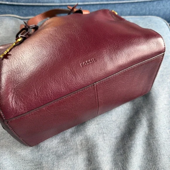 Fossil Rachel Red Oxblood Leather Small Satchel Handbag - Picture 6 of 10